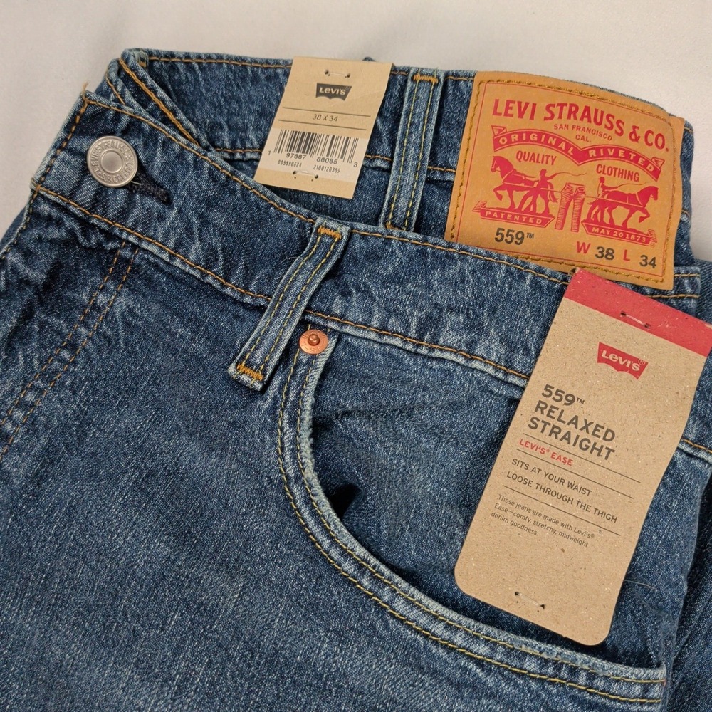 Levis 559 Relaxed Straight Jeans Mens 38x34 Blue Denim Stretch NWT Workwear